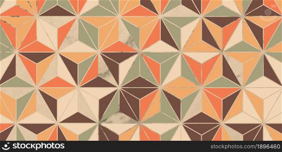 Geometric pattern with triangle shape design vintage. Grunge background of green, orange, brown color and marble texture