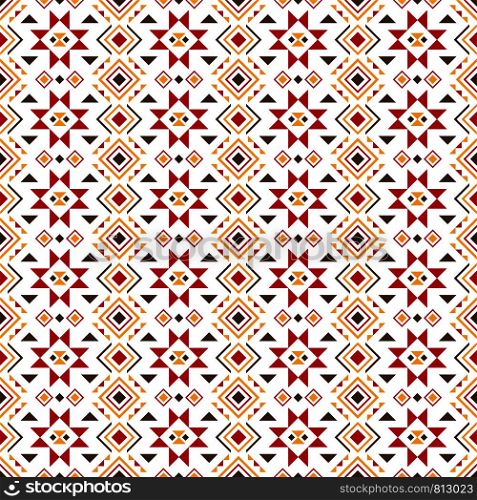 Geometric pattern with triangles and squares in yellow and red colors on white background. Vector illustration. Geometric colored pattern