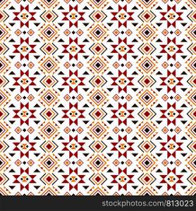 Geometric pattern with triangles and squares in yellow and red colors on white background. Vector illustration. Geometric colored pattern