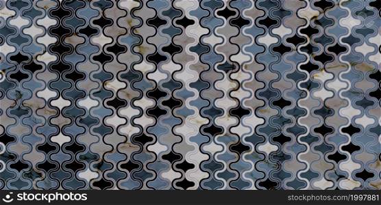 Geometric pattern with wave curve lines retro style. Dark background of blue and marble texture design vintage
