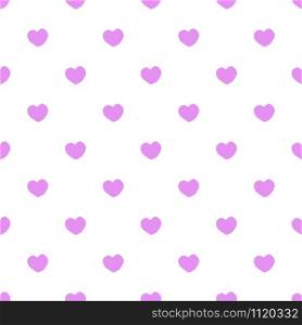 Geometric purple hearts seamless pattern on white background. Valentines Day backdrop. Design for fabric, textile print, wrapping paper. Vector illustration. Geometric purple hearts seamless pattern on white background.