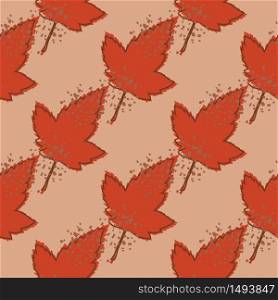 Geometric red maple leaves seamless pattern. Autumn leaf wallpaper. Decorative backdrop for fabric design, textile print, wrapping paper, cover. Vintage vector illustration. Geometric red maple leaves seamless pattern. Autumn leaf wallpaper.