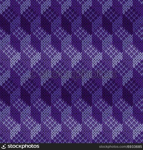 Geometric seamless knitted ornamental vector pattern in violet hues as a fabric texture