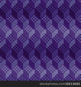 Geometric seamless knitted ornamental vector pattern in violet hues as a fabric texture