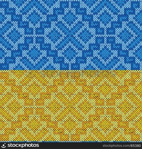 Geometric seamless knitted vector pattern in blue and yellow colors as a Ukrainian flag
