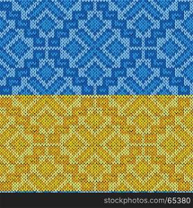 Geometric seamless knitted vector pattern in blue and yellow colors as a Ukrainian flag