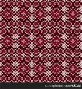 Geometric seamless knitted vector pattern in red hues