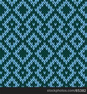 Geometric seamless knitted vector pattern in turquoise and green colors