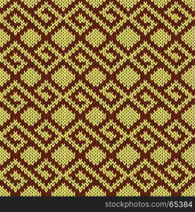 Geometric seamless knitted vector pattern in yellow and brown colors