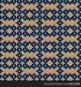 Geometric seamless knitting vector pattern in beige and blue colors