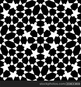 Geometric seamless pattern based on traditional Islamic ornament. Black and white.. Geometric seamless pattern based on traditional Islamic ornament