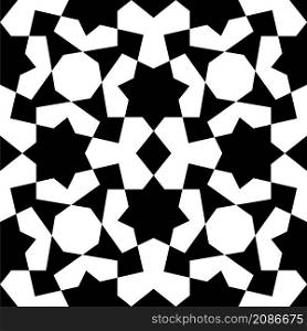 Geometric seamless pattern based on traditional Islamic ornament. Black and white.. Geometric seamless pattern based on traditional Islamic ornament