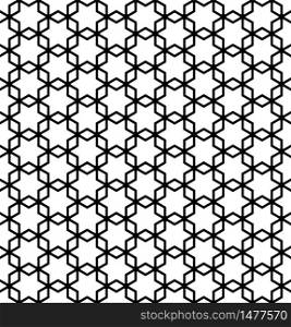Geometric seamless pattern based on traditional japanese pattern Kumiko.Black and white silhouette lines with a large thickness and rounded corners.. Abstract Seamless pattern based on ornament Kumiko