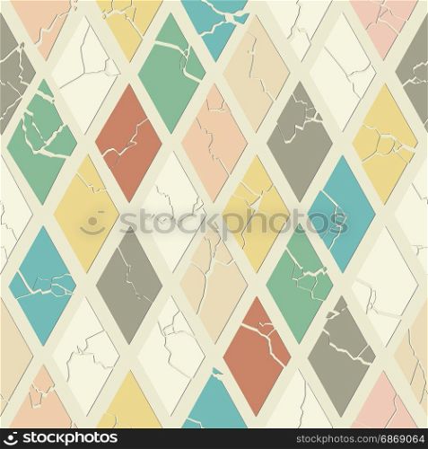 Geometric seamless pattern. Geometric seamless pattern with cracked colored rhombuses.