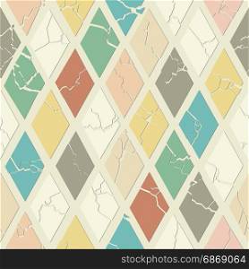 Geometric seamless pattern. Geometric seamless pattern with cracked colored rhombuses.