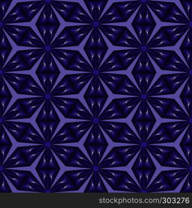 Geometric seamless pattern like a pseudo 3D image with smooth transition violet hues, vector handmade