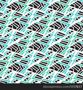 Geometric seamless pattern. Printable textile design in green blue and black colors. Geometric seamless pattern. Printable textile design in green blue and black colors.