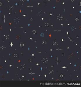 Geometric seamless pattern. Stars, planets, comets.