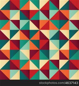 Geometric seamless pattern with colorful triangles in retro design, vector illustration