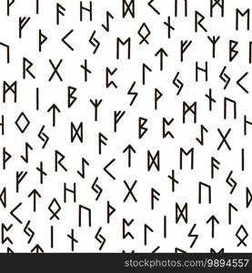 Geometric seamless pattern with Norse Scandinavian symbols on a white background. Vector illustration from the runic alphabet.