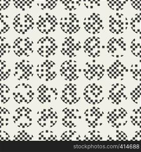 Geometric seamless pattern with pixel structure. Monochrome circle pattern with white background. Geometric seamless pattern
