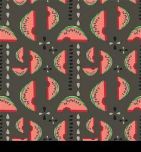 Geometric seamless vector watermelon pattern with seeds