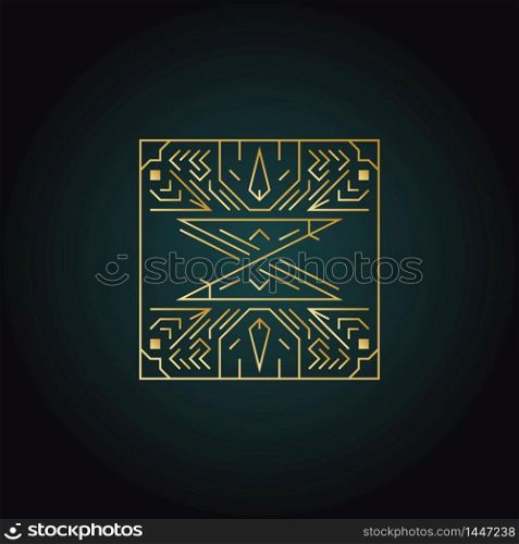 Geometric shape, abstract art vector deco frame. Hipster trendy line style 1920 design. Luxury cover graphic poster brochure design. Elegant sign and icon. Mystery tribal illustration art