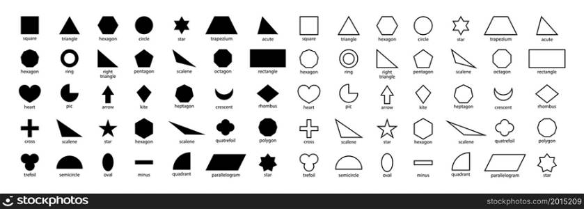 Geometric shape. Basic outline figure for education and toy of kids. Basic geometric shapes in line style such as: triangle, square, circle, trapezium, heart, rhombus, polygon and rectangle. Vector.. Geometric shape. Basic outline figure for education and toy of kids. Basic geometric shapes in line style such as: triangle, square, circle, trapezium, heart, rhombus, polygon and rectangle. Vector