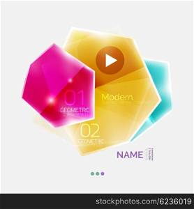 Geometric shaped business infographics. Geometric shaped business infographics. Glossy color elements with option text and button. Abstract presentation element