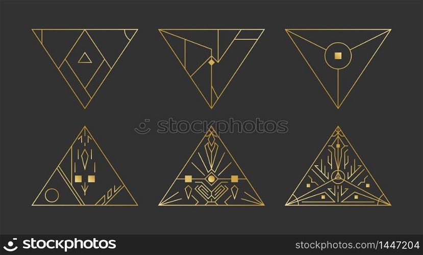 Geometric shapes, abstract art vector deco frames. Hipster trendy line style 1920 design. Luxury cover graphic poster brochure design. Elegant signs and icons. Mystery tribal illustration art