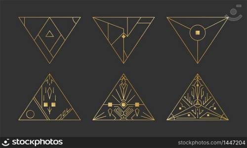 Geometric shapes, abstract art vector deco frames. Hipster trendy line style 1920 design. Luxury cover graphic poster brochure design. Elegant signs and icons. Mystery tribal illustration art