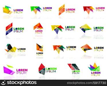 Geometric shapes company logo set, paper origami style. Vector illustration
