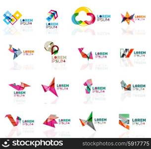 Geometric shapes company logo set, paper origami style. Vector illustration