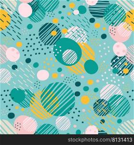 Geometric shapes, dots, lines and rounds elements abstract seamless pattern in minimalism style. Trendy colors. Vector background for social media, cards, posters, wrapping, textile and apparel. Abstract seamless pattern with dots in trendy colors vector background