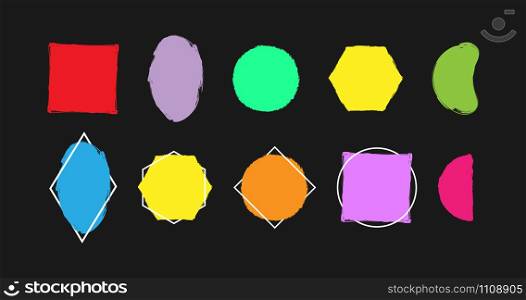Geometric shapes with ragged edges for design. Simple flat style. Isolated on black background.