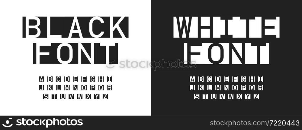 Geometric square font in blask and white background. Modern minimal aphabet in vector flat style.