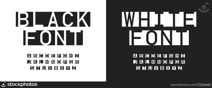 Geometric square font in blask and white background. Modern minimal aphabet in vector flat style.