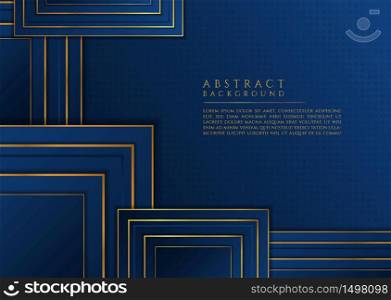 Geometric square overlap shape design dark blue and gold color style luxury pattern concept. vector illustration.
