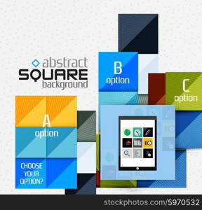 Geometric square shapes and infographic option elements with tablet. Geometric square shapes and infographic option elements with tablet. Vector illustration