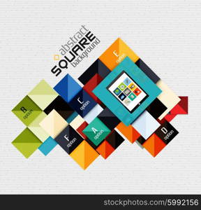 Geometric square shapes and infographic option elements with tablet. Geometric square shapes and infographic option elements with tablet. Vector illustration