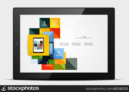 Geometric square shapes and infographic option elements with tablet. Geometric square shapes and infographic option elements with tablet. Vector illustration