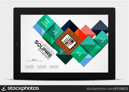 Geometric square shapes and infographic option elements with tablet. Geometric square shapes and infographic option elements with tablet. Vector illustration