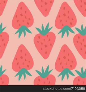 Geometric strawberry seamless pattern. Doodle sweet berries backdrop. Red strawberries wallpaper. Design for fabric, textile print, wrapping paper, kitchen textiles. Vintage vector illustration. Geometric strawberry seamless pattern. Doodle sweet berries backdrop. Red strawberries wallpaper.