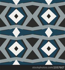 Geometric tile Ethnic patchwork seamless repeat pattern vector illustration Black white blue colors Fashion abstract lines graphic design background Stripes pattern Futuristic art wallpaper mosaic