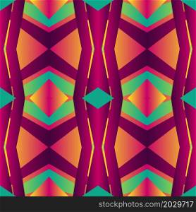 Geometric tile patchwork seamless pattern vector illustration Neon gradient magenta green colors Fashion abstract lines graphic design background Stiped pattern Futuristic art wallpaper mosaic