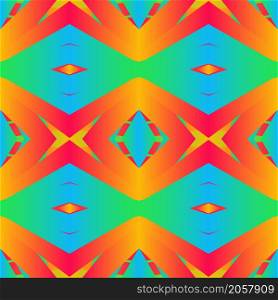 Geometric tile Unusual patchwork seamless pattern vector illustration Neon gradient yellow cyan colors Fashion abstract lines graphic design background Stripes pattern Futuristic art wallpaper mosaic