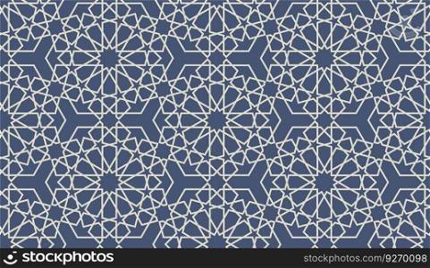 Geometric tiles, Arabic ornaments and motifs for wallpaper. Abstract design or decoration, decorative elements and details, straight lines. Seamless pattern, print or background. Vector in flat style. Arabic style of geometric tiles seamless pattern