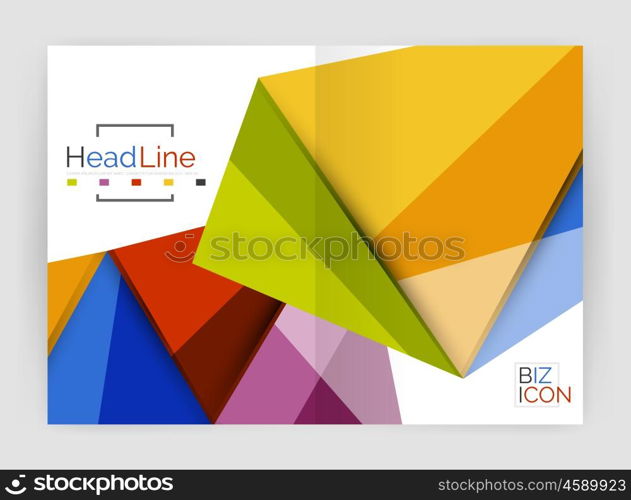 Geometric triangle business brochure template. Vector triangle business brochure template