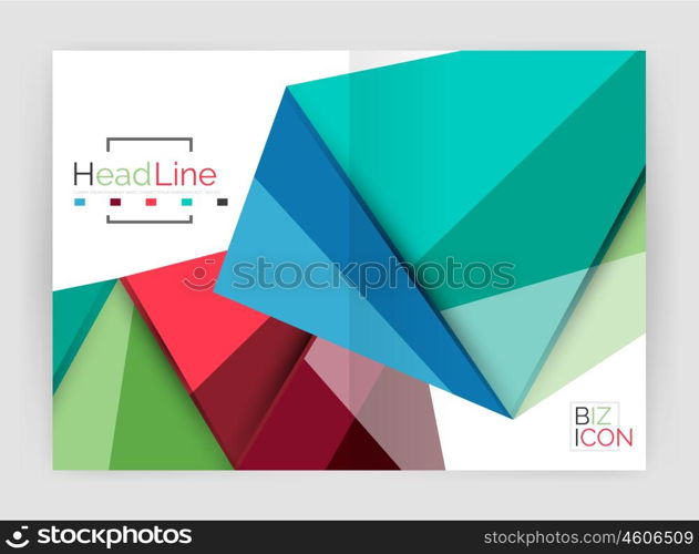 Geometric triangle business brochure template. Vector triangle business brochure template