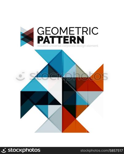 Geometric triangle mosaic pattern element isolated on white. Universal business identity element. Abstract background, online presentation website element, business identity or mobile app cover